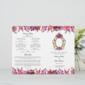Rosa florale katholische Hochzeitsfeier Programm (Stehend Vorderseite)