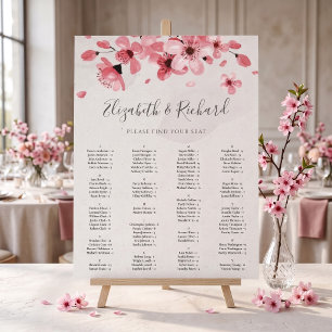 Rosa florale Kirschblüten-Hochzeitssitzplan Poster