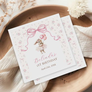 Rosa florale kokette Schleifen-Häschen 1. Geburtst Serviette