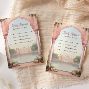 Rosa florale königliche indische Palast-Hochzeit RSVP Karte