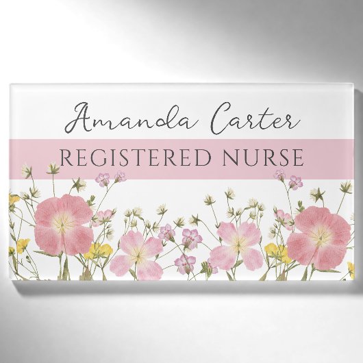 Rosa Florale Krankenschwester Namenschild (Vorderseite)