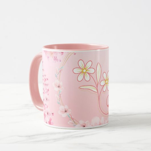 Rosa florale Kunst, Frühlingssegen Tasse (Vorderseite Links)