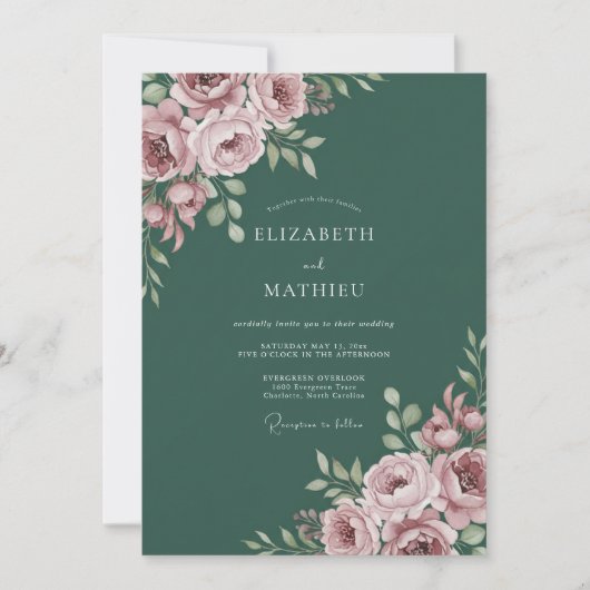 Rosa florale Kunst Hochzeit Einladung (Vorderseite)
