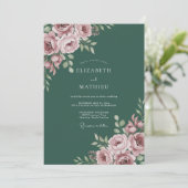 Rosa florale Kunst Hochzeit Einladung (Stehend Vorderseite)