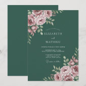 Rosa florale Kunst Hochzeit Einladung (Vorne/Hinten)