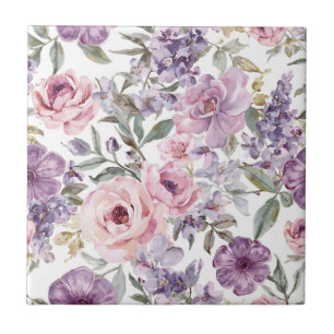 Rosa Florale Lavendel-Rose Wasserfarbe Lila Blume Fliese
