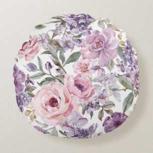 Rosa Florale Lavendel-Rose Wasserfarbe Lila Blume Rundes Kissen