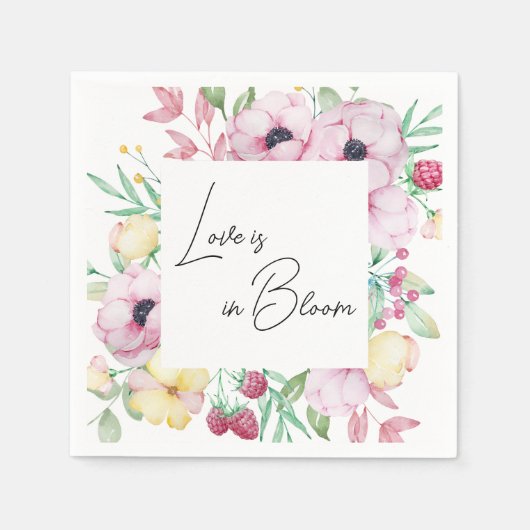 Rosa florale Liebe ist im Brautparty Bloom Serviette (Vorderseite)