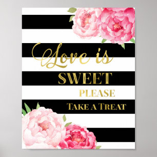 Rosa florale Liebe ist Sweet Sign Gold Black Strip Poster