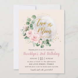 Rosa florale Liebe Sie Zwei Mond 2. Geburtstag Einladung