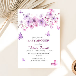 Rosa florale lila Schmetterling Mädchen Baby Showe Einladung