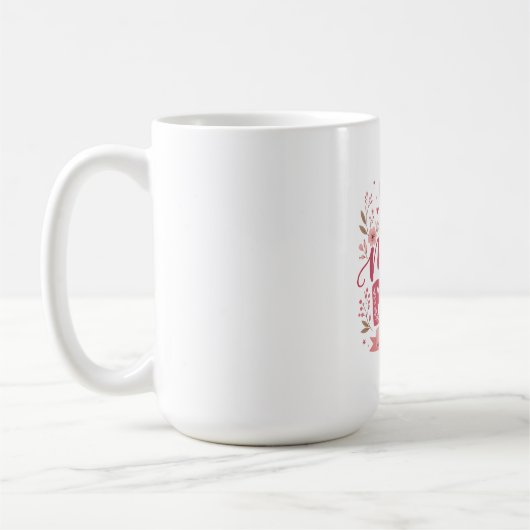 Rosa florale Mama-Bär-Botanik-Illustration Kaffeetasse (Links)