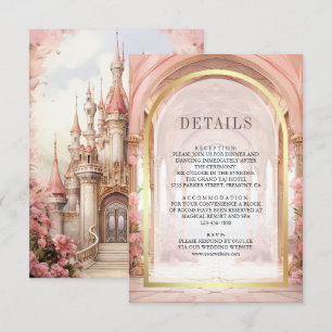 Rosa florale Märchenschloss Hochzeitsdetails Begleitkarte