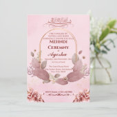 Rosa florale Mehndi Islamische Hochzeitskarte Einladung (Stehend Vorderseite)