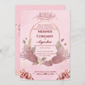 Rosa florale Mehndi Islamische Hochzeitskarte Einladung (Vorne/Hinten)