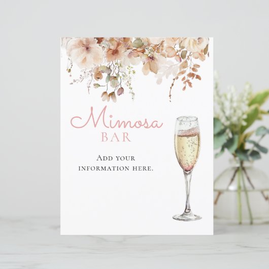 Rosa florale Mimosa Bar Champagner-Menü Unterschri (Stehend Vorderseite)