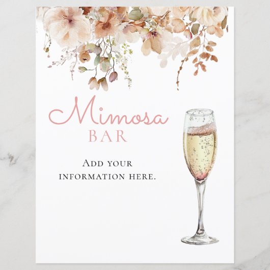 Rosa florale Mimosa Bar Champagner-Menü Unterschri (Vorderseite)
