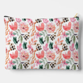 Rosa florale Mit Monogramm Groß Zubehörtasche (Rückseite)