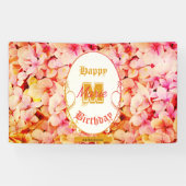 Rosa florale Moderne elegante Monogram Happy Birth Banner (Horizontal)