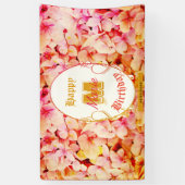 Rosa florale Moderne elegante Monogram Happy Birth Banner (Vertikal)