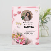 Rosa florale Moderne Geburt Einladung (Stehend Vorderseite)