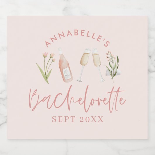 Rosa florale moderne Rosa Girl Junggeselinnen-Absc Alkoholflaschenetikett (Einzelnes Label)