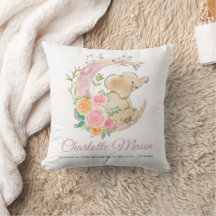 Rosa florale Mond Elefant Baby Mädchen Geburtsstat