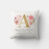 Rosa florale Monogramm Anfangsbuchstaben A Geburts Kissen (Vorderseite)