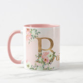 Rosa florale Monogramm B Aquarell mit Name Tasse (Links)