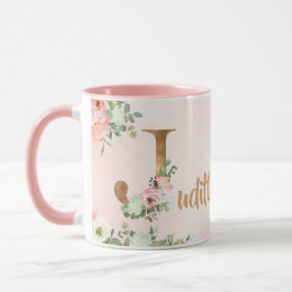 Rosa florale Monogramm J Aquarell mit Name Tasse