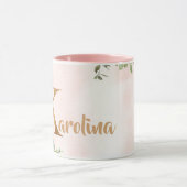 Rosa florale Monogramm K Aquarell mit Name Tasse (Zentrum)
