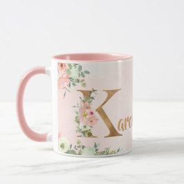 Rosa florale Monogramm K Aquarell mit Name Tasse
