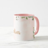 Rosa florale Monogramm K Aquarell mit Name Tasse (VorderseiteRechts)
