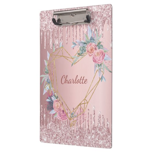 Rosa florale Monogramm Klemmbrett (Links)