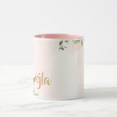 Rosa florale Monogramm L Aquarell mit Name Tasse (Zentrum)