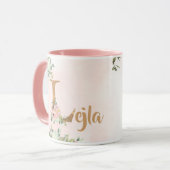 Rosa florale Monogramm L Aquarell mit Name Tasse (Vorderseite Links)