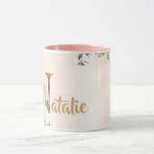 Rosa florale Monogramm n Aquarell mit Name Tasse (Zentrum)