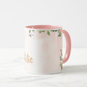 Rosa florale Monogramm n Aquarell mit Name Tasse (VorderseiteRechts)