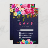Rosa florale Navy Blue Chalkboard RSVP-Karte RSVP Karte (Vorne/Hinten)