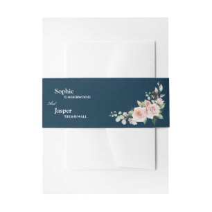 Rosa Florale Navy-Hochzeit Einladungsbanderole