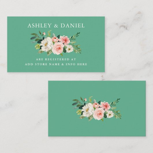 Rosa florale Neo-Minze-Hochzeitsregisterkarte Beip Begleitkarte (Vorne/Hinten)