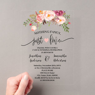 Rosa Florale Nichts Besonderes, nur Liebe Hochzeit Acryleinladungen