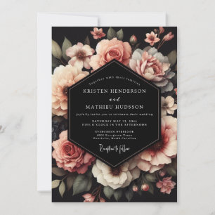 Rosa Florale Nocturne-Hochzeit Einladung