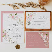 Rosa florale Olive Hochzeitskarte Begleitkarte