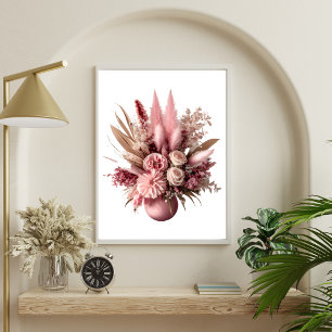 Rosa florale Pampasgras Boho-Blumen im Vasen Poster