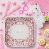 Rosa, florale Papierplatte Pappteller (Party)