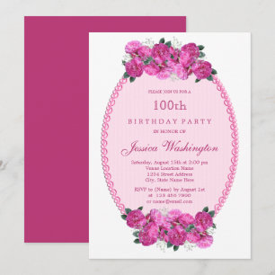 Rosa Florale Perlen & Spitze 100. Geburtstag Einladung