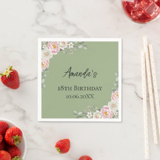 Rosa Florale Personalisierte Geburtstagsservietten Serviette