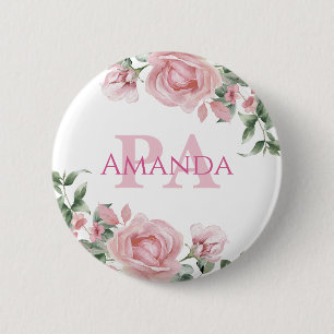 Rosa florale personalisierter Name PA Button
