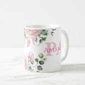 Rosa florale personalisierter Name PA Kaffeetasse (VorderseiteRechts)